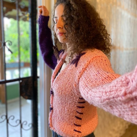 Pink, Purple Sweater for Woman with Buttons for Her Birthday Gift for Girlfriend - Picture 3 of 6